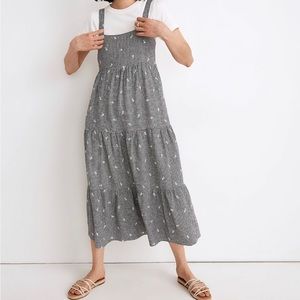 Madewell Embroidered Tiered Midi Dress in Gingham Check